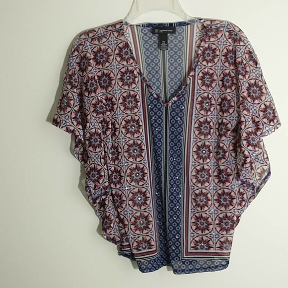 INC International concepts Boho Flutter sleeve v-neck multicolor layering top PM - Picture 7 of 8